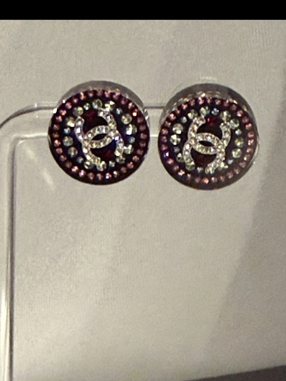 CHANEL round Crystal Logo Stud Earrings 100% AUTHENTIC